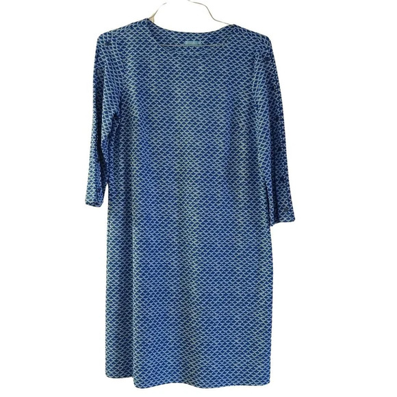 J. McLaughlin Shift Sheath Mod Fan Shell Print Blue Long Sleeve Dress - Picture 1 of 5